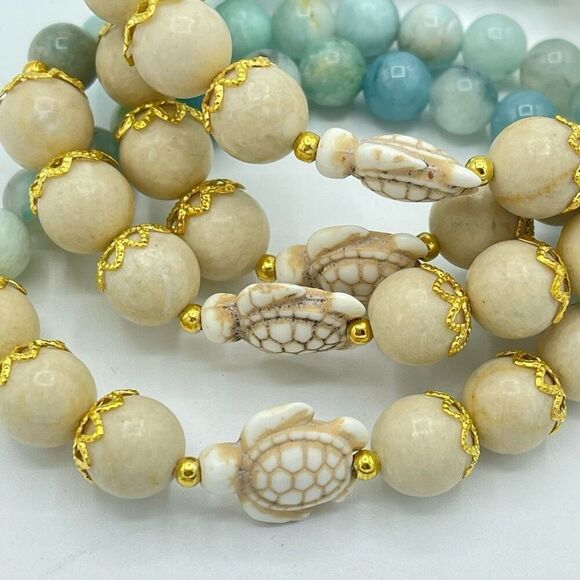 Crystal beaded stretch bracelet ONE NEW white jade turtle Amazonite meditation y - Picture 8 of 9